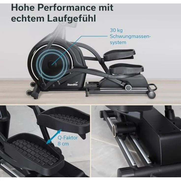 Skandika Crosstrainer Carbon P30-S, Ellipsentrainer mit Touchscreen, Steigung bis 15°, 32 Widerstandsstufen, bis 150 kg, App-kompatibel, mattschwarz – Bild 4