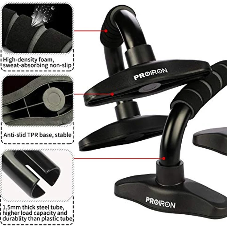 PROIRON Liegestützgriffe Push Up Bars 1 Paar Griffe Liegestützemit Edelstahlstange Schaumstoffgriff Neigungsstange Handgelenkschutz Brusttraining Body Building Zubehör – Bild 3