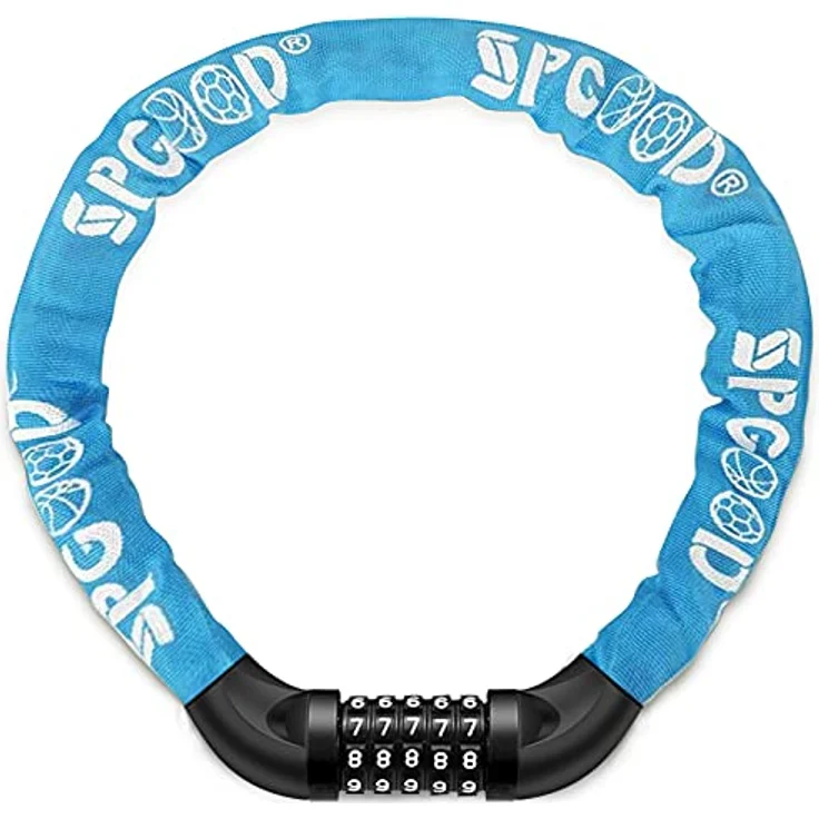 SPGOOD Fahrradschloss mit 5-stelligem Zahlencode, gehärtete Stahlkettenglieder (Blau), 830 mm lang, hohe Sicherheitsstufe – Bild 1