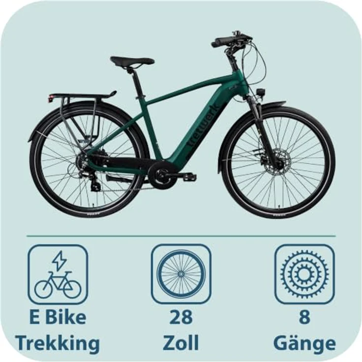 Tretwerk Onyx E Bike, Trekkingrad für Herren mit 28 Zoll Laufrädern, 250 W Motor, 550 Wh Akku, dunkelgrün – Bild 2
