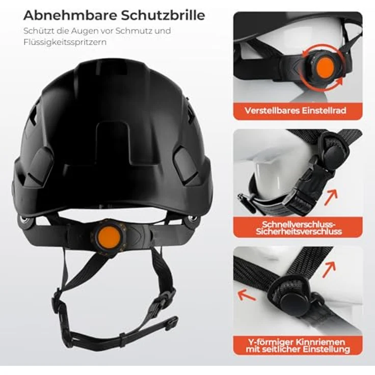 Mustbau Helm HSE06S, Kletterhelm mit gefütterten Schaumstoffpolstern, einstellbarer Passform, optimaler Schweißabsorption und Wärmeableitung, Schwarz – Bild 4