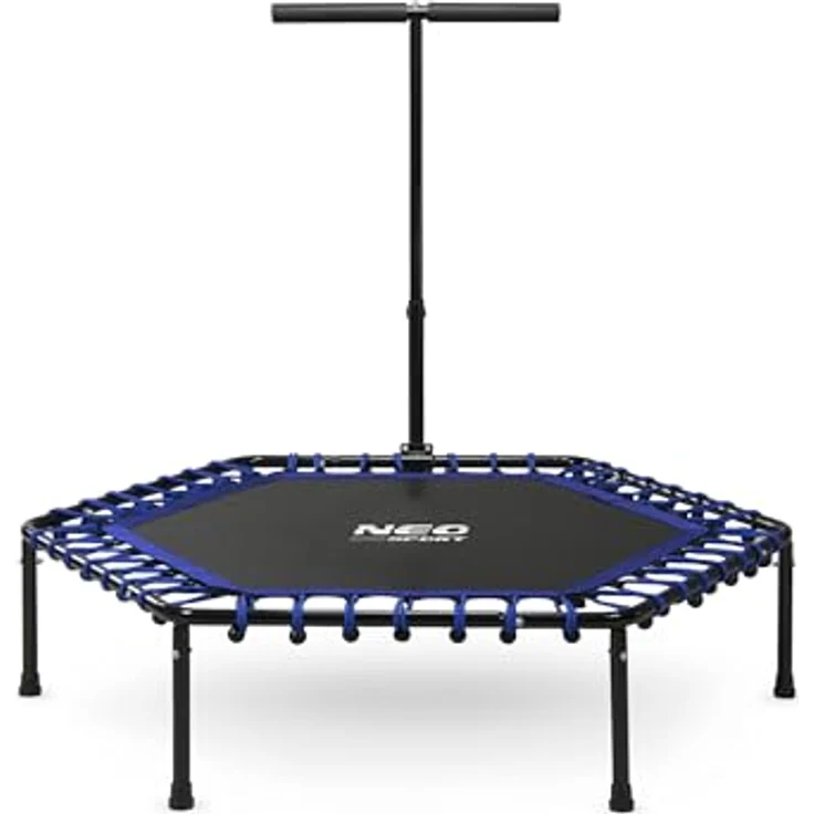 Neo-Sport Fitness Trampolin Klein, Mini Jumping Trampolin mit höhenverstellbarem Haltegriff, Durchmesser 127 cm, bis 100 kg, Indoor-Outdoortauglich, Blau – Bild 4