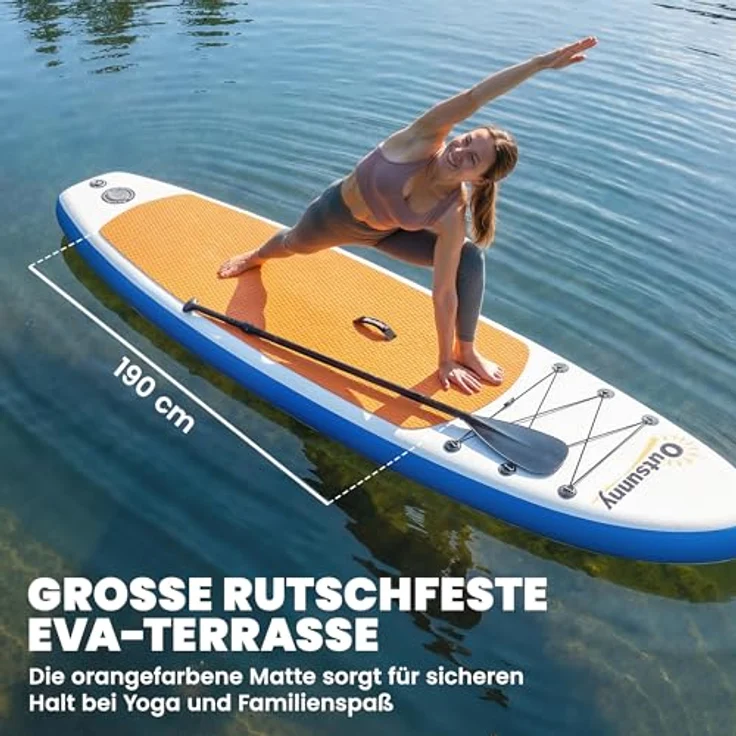 sportnow Outsunny Stand Up Paddling Board Set, Aufblasbar 305cm mit Paddel, orangefarbene EVA-Anti-Rutsch-Matte, max. 150kg Belastbarkeit, komplettes Zubehörset – Bild 4