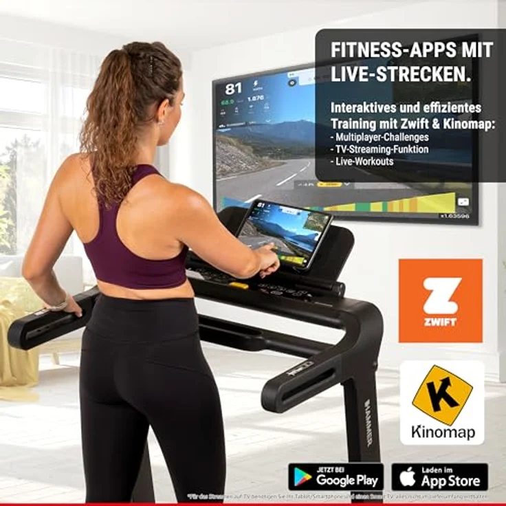 HAMMER Laufband FlyRun 4.0, Klappfunktion, 31 Programme, Zwift & Kinomap kompatibel, LCD-Display, 5,5 PS, 24 km/h – Bild 3