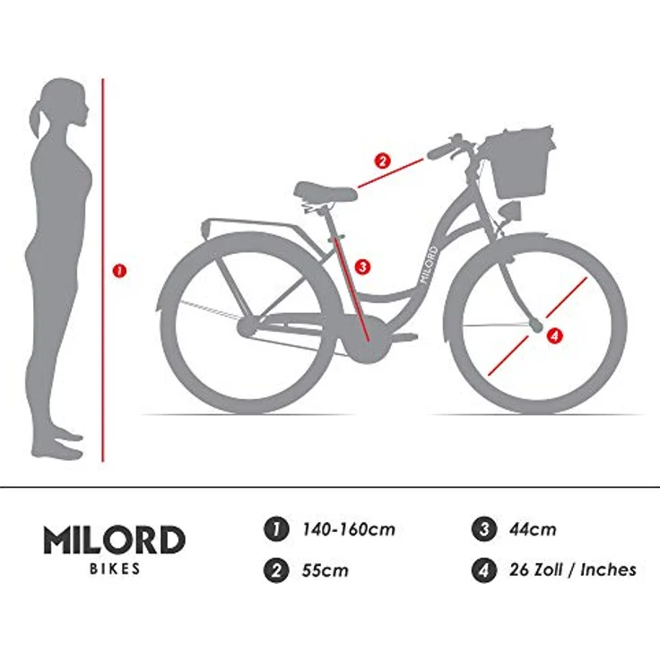 Milordbikes City-Fahrrad, Weiß, 46 cm, leichtes Metall, Freizeit- und Sportbike mit hinterem Träger und Aluminiumfelgen – Bild 3