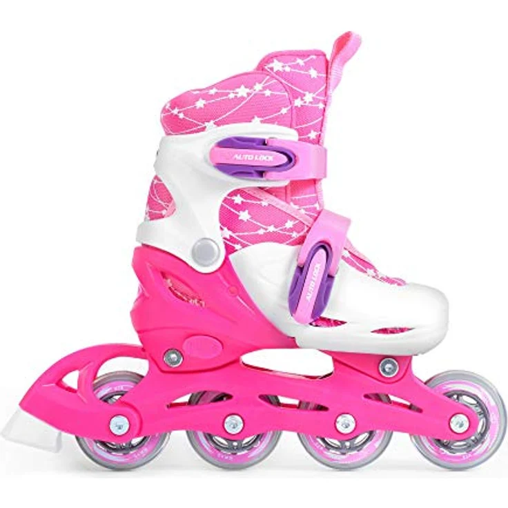 SMJ 2in1 Inliner Rollschuhe für Mädchen, verstellbar mit Schutzausrüstung und Helm, rosa, Gr. 26-29 – Bild 4