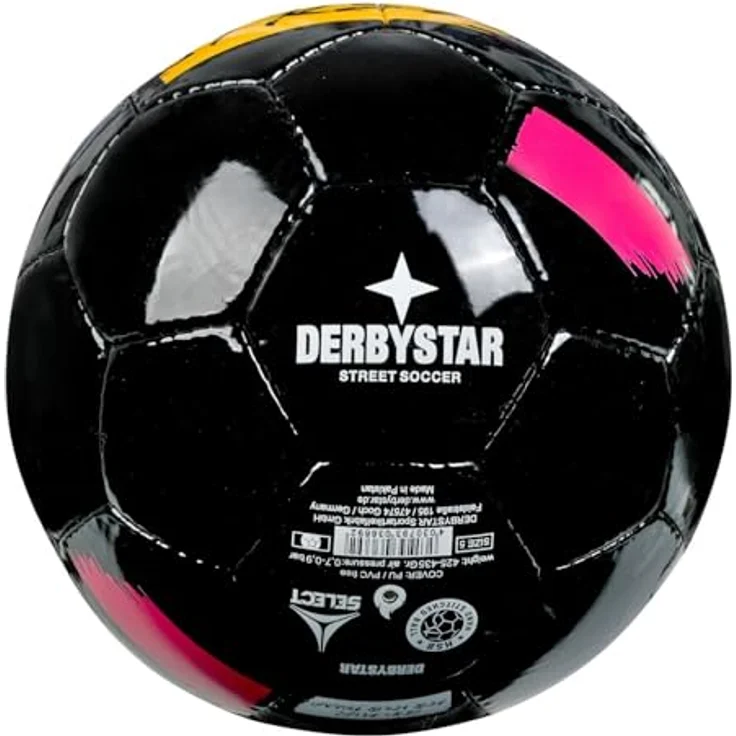 Derbystar Street Soccer v25, Handgenähter Freizeitball aus PU mit weichem Ballkontakt, glänzend, Latex-Blase – Bild 4