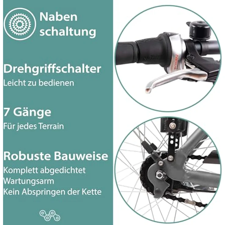 TRETWERK - 28 Zoll E-Bike Herren Pedelec - Mystic schwarz - E-Citybike mit 7 Gang Shimano Nexus Nabenschaltung - Elektrofahrrad mit Frontmotor 250W, 36V – Bild 5