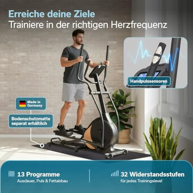 Skandika Crosstrainer Carbon P18, Ellipsentrainer mit 32 Widerstandsstufen, 13 Programmen, LCD Display, App kompatibel, bis 135 kg, für Heimtraining – Bild 3