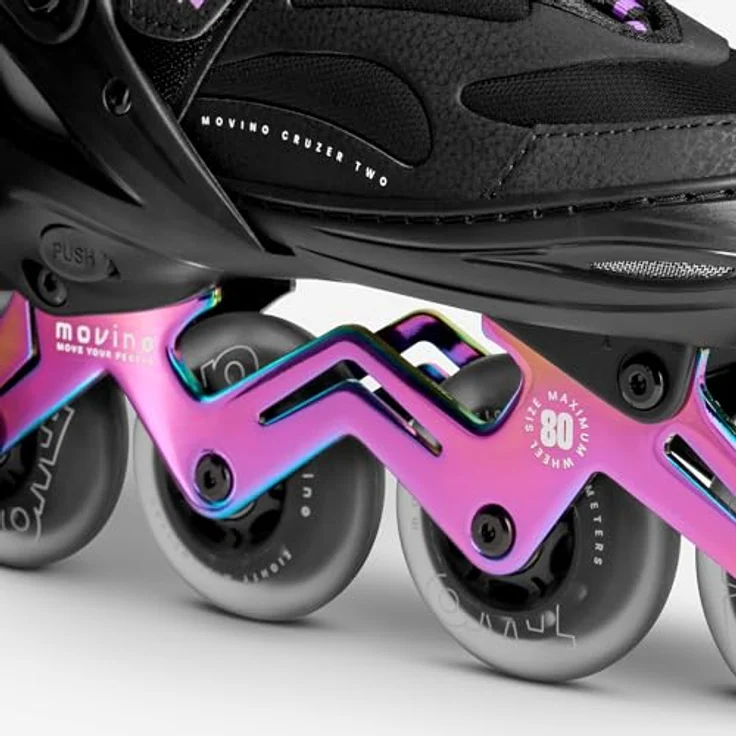 Movino Cruzer Two, Verstellbare Fitness Inline-Skates für Damen mit 4-stufiger Größenverstellung, Neochrome Aluminium-Schiene und 80-mm-Rollen – Bild 7