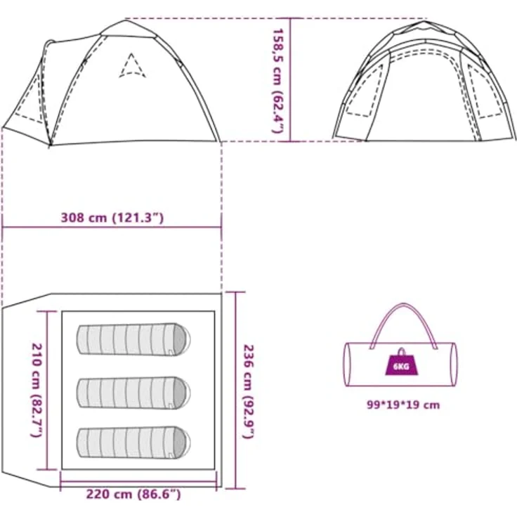 vidaXL Kuppel Campingzelt für 3 Personen, wasserdichtes Wurfzelt mit Quick-Release-System und E-Anschluss, Grau Orange – Bild 4