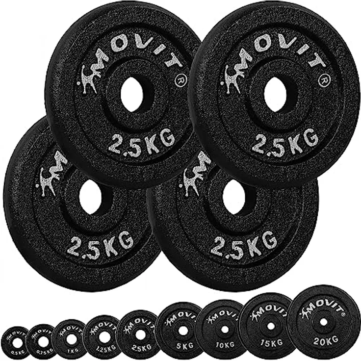 MOVIT Hantelscheiben Set PRO, Gusseisen, 4x 2,5 kg, kompatibel mit 30 mm Langhanteln, langlebig und vielseitig einsetzbar