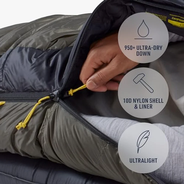 Sea To Summit Spark Pro -9°C, ultraleichter Daunenschlafsack für 3-Jahreszeiten, lange Größe mit konturierter Mumienform und wasserabweisender Außenschicht – Bild 5