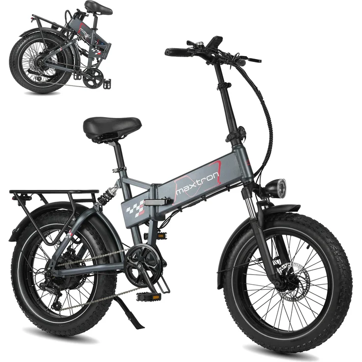MAXTRON Polaris E-Fatbike 20 Zoll, 48V 250W Bafang Motor 60Nm, 624Wh Akku, Hydraulische Bremsen, dunkelgrau, klappbar, StVZO-konform