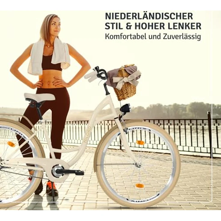 Milordbikes City-Fahrrad, Creme, 46 cm, leichtes Metall, Freizeit- und Sportfahrrad mit Aluminiumfelgen und hinterem Trägersystem – Bild 4