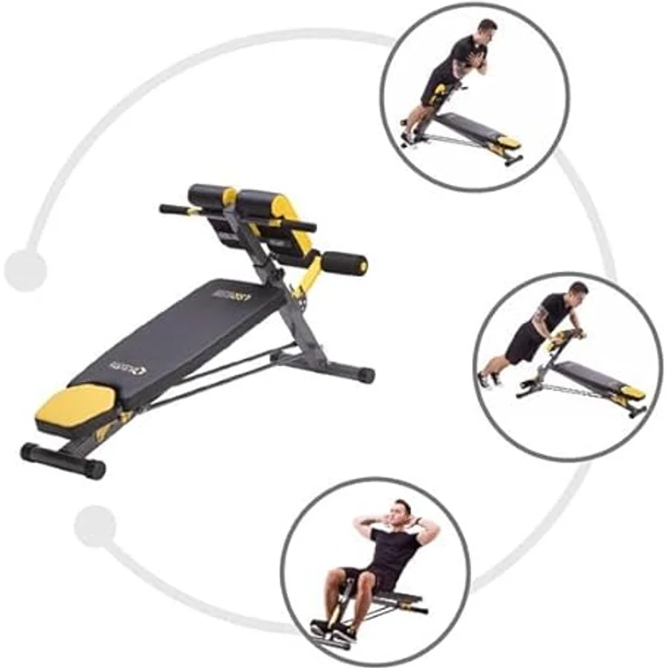 HMS Premium LSR8311, Bank mit Hyperextension und Stütze, max. Belastbarkeit 160 kg, verstellbarer Sitz, schwarz/gelb – Bild 7