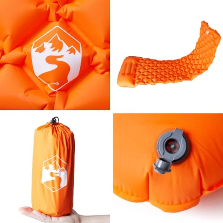 vidaXL Isomatte, Luftmatratze mit Integriertem Kissen Tragetasche, Campingmatte Aufblasbar Tragbar Wasserfest, Schlafmatte, Orange 40D-Nylon – Bild 5