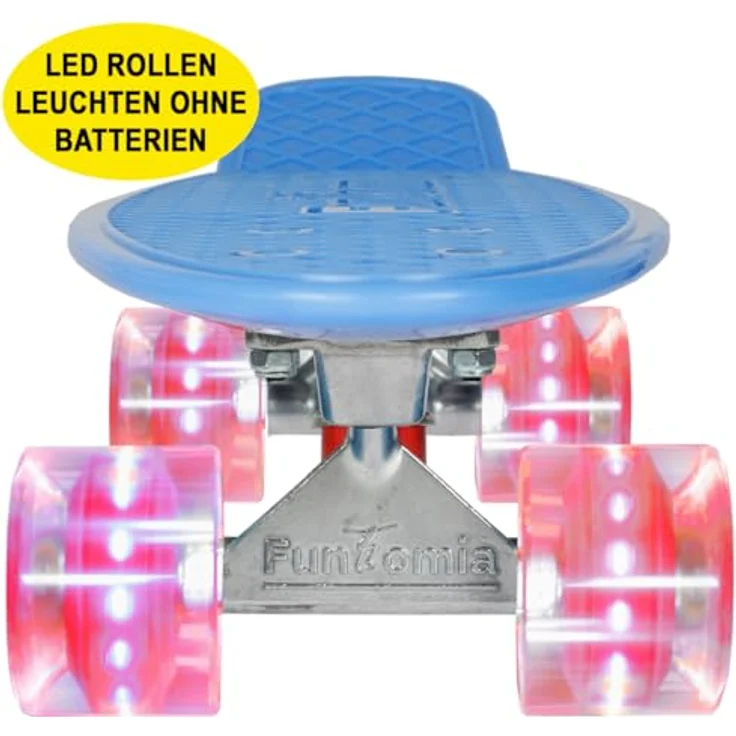 FunTomia 57cm Mini-Board Skateboard mit LED Leuchtrollen, Aluminium Truck, ABEC-9 Kugellager und T-Tool – Bild 2
