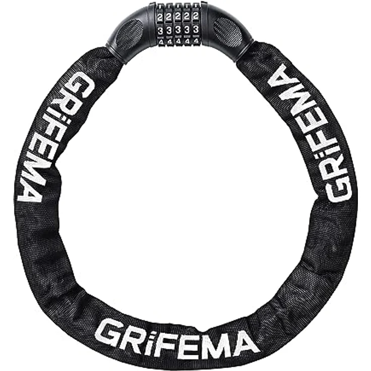 GRIFEMA Fahrradschloss mit 5-stelliger Kombination, Kettenschloss aus gehärtetem Stahl, 7 mm x 900 mm, schwarz, hohe Sicherheitsstufe, wetterfest – Bild 1