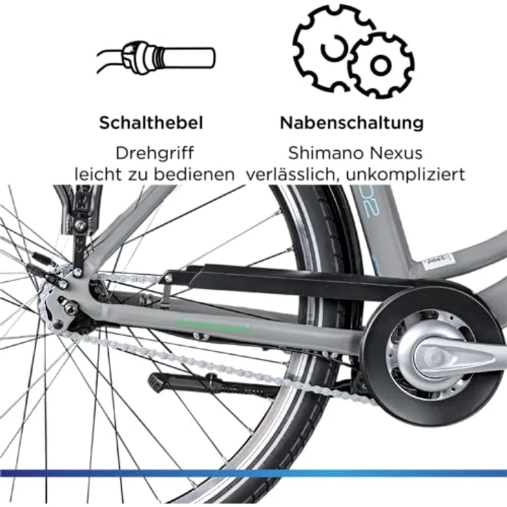 Zündapp E-Bike Z502 City, 28 Zoll, 7-Gang, 522 Wh, grau grün, Aluminium Tiefeinsteiger – Bild 8