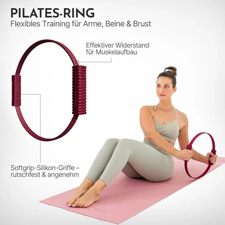 NEOLYMP Pilates Ring, Effektiver Fitnessring für Core-Training, Arme, Beine & Beckenboden, rutschfeste Softgrip-Silikon-Griffe, leicht und kompakt, Berry – Bild 2