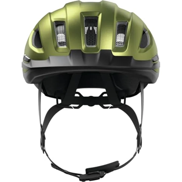 ABUS Stadthelm Urban-I 4.0 ACE, Fahrradhelm mit aufladbarem Rücklicht, 4 Leuchtmodi, Schirm, Zopf-Öffnung, magnetischem Verschluss, Größe L, grün – Bild 2