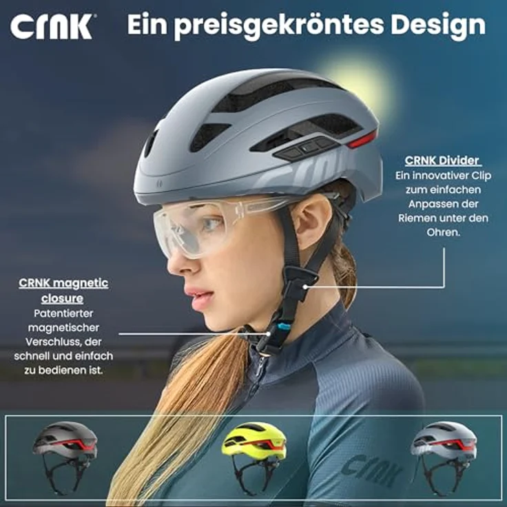 CRNK Angler Alpha, Fahrradhelm in Metallic Blue, Größe M, mit Bluetooth, LED-Blinker und Memory-Schaumstoff – Bild 6