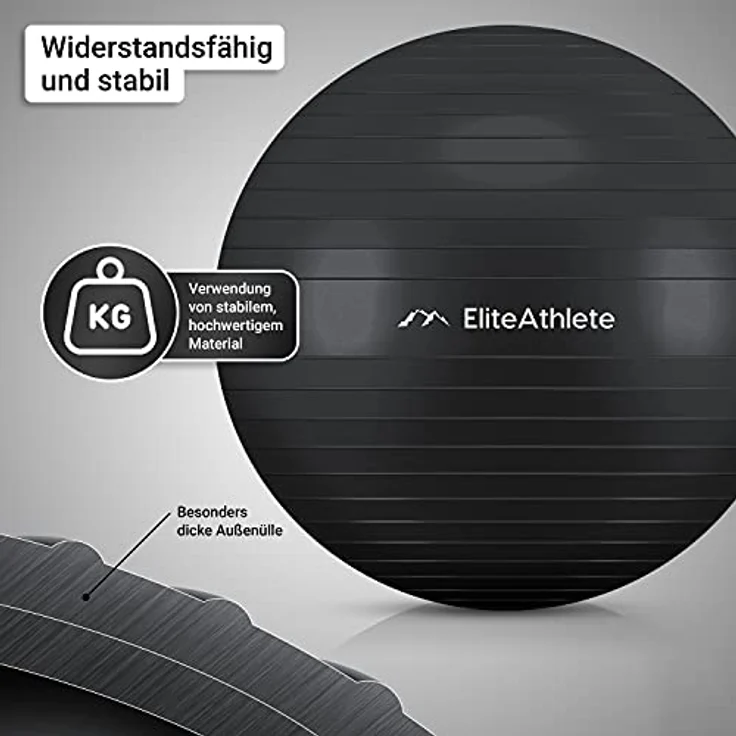 EliteAthlete Gymnastikball Sitzball Büro ergonomisch mit Anti Burst System - Fitness Pilates Schwangerschaft - Schwangerschaftsball Fitnessball Yogaball - Yoga Ball 55cm inkl. Luftpumpe – Bild 5