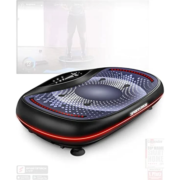 Sportstech 4D Premium Vibrationsplatte | Smart LED I 3 leise Motoren INext-Level Training mit Workout Sitz, Liegestützgriffe etc I Color Touch Display + Bluetooth I Fitness & Yoga für Zuhause |VP500 – Bild 1