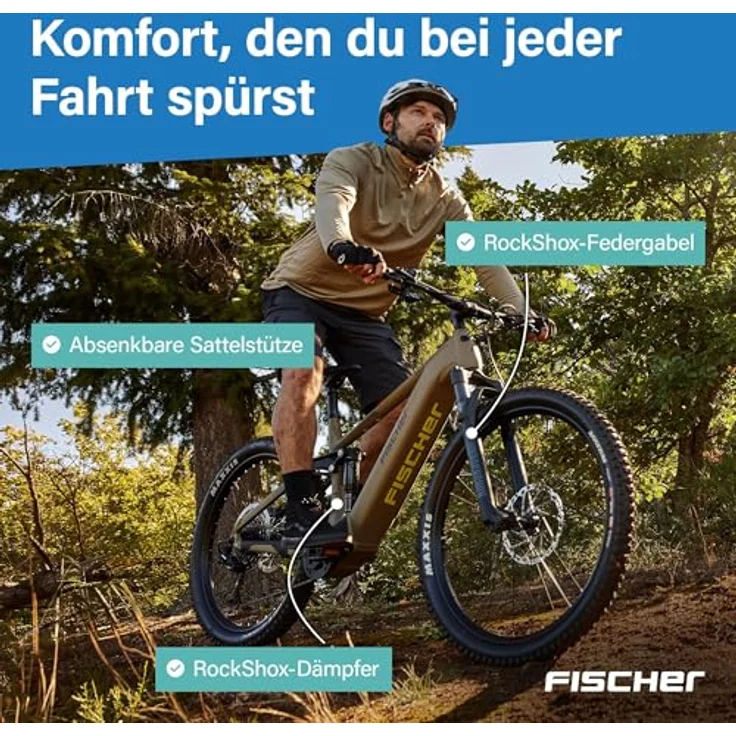 Fischer E-Bike MTB Montis 10.0i Ultimate, Elektrofahrrad für Damen und Herren, 90 Nm Mittelmotor, 711 Wh Akku, hydraulische Scheibenbremse, 12-Gang Kettenschaltung, Rockshox Luftfedergabel, RH 43 – Bild 3