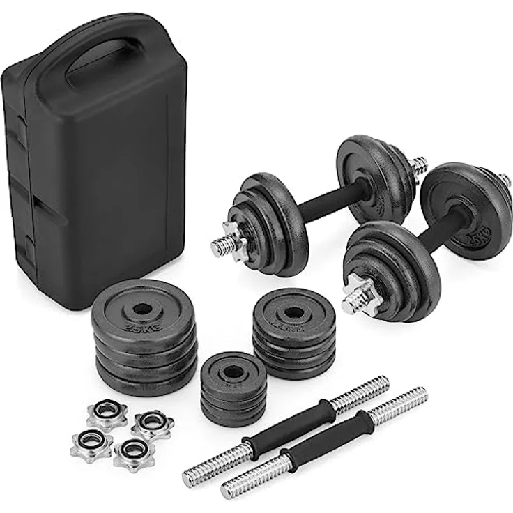 Gymtek Gusseisen Hantel Set mit Sternverschlüsse - 20kg Hanteln - Verchromten Hantelstange, Kurzhantel Set, Gewichte Hantel, Verstellbare Hanteln - schwarz