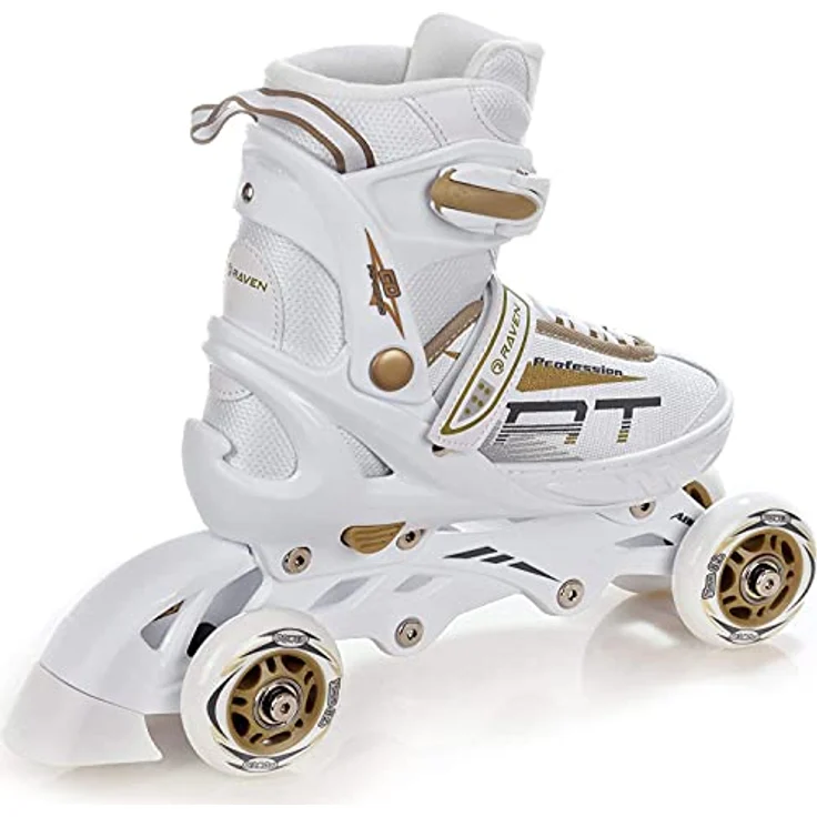 RAVEN Profession 4in1 Inlineskates Triskates Rollschuhe Schlittschuhe, verstellbar, White/Gold, Gr. 35-39 (23cm-25,5cm), PU-Rollen, SAS Shock-Absorbing-System, Triple-Vent-System – Bild 5