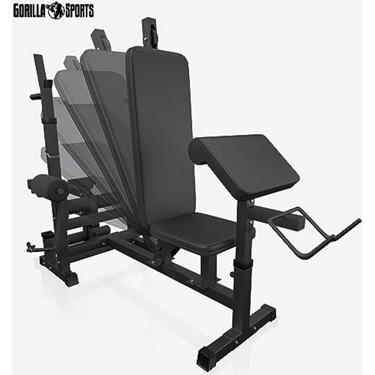 GORILLA SPORTS® Multifunktion Hantelbank - inkl. Hantelset mit 108 kg Gewichten, Verstellbar, mit Langhantel-Ablage, Curlpult, Butterfly, Dip-Station - Trainingsbank, Kraftstation, Schwarz – Bild 4