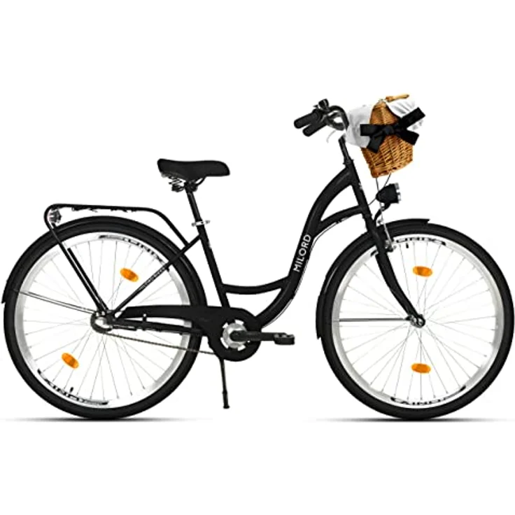 Milordbikes City-Fahrrad, Schwarz, 46 cm, Aluminiumfelgen, Vorder- und hinterer Gepäckträger, Freizeit- und Fitnessrad – Bild 2