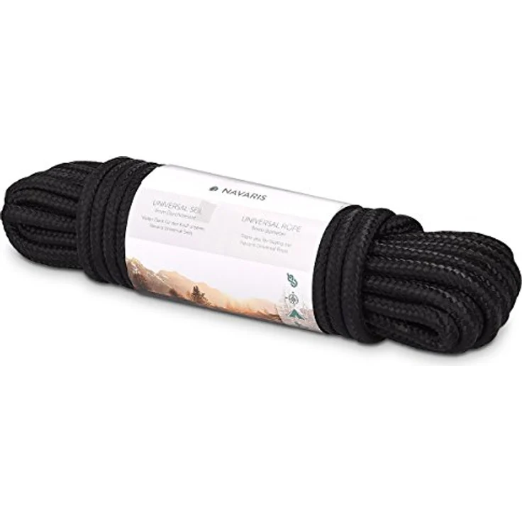 Navaris Allzweck Outdoorseil, 15m Polypropylenseil mit 9mm Durchmesser und 483 kg Bruchlast, schwarz - ideal zum Zelten, Trekking, Angeln, Segeln und Basteln – Bild 1