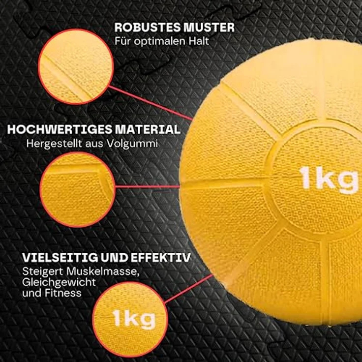 Matchu Sports | Medizinball | Medicine Ball | Vollgummi | Durchmesser 19 cm | 1KG | Gelb – Bild 3