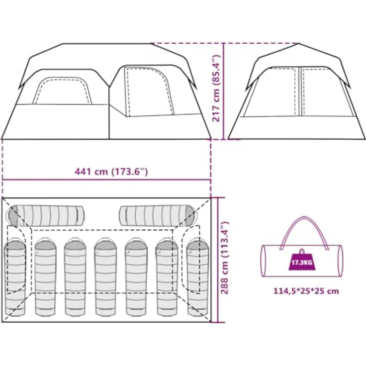 vidaXL Familienzelt, Campingzelt für 9 Personen mit LED-Beleuchtung, Quick Release System, abnehmbares Überzelt, hellgrün – Bild 3