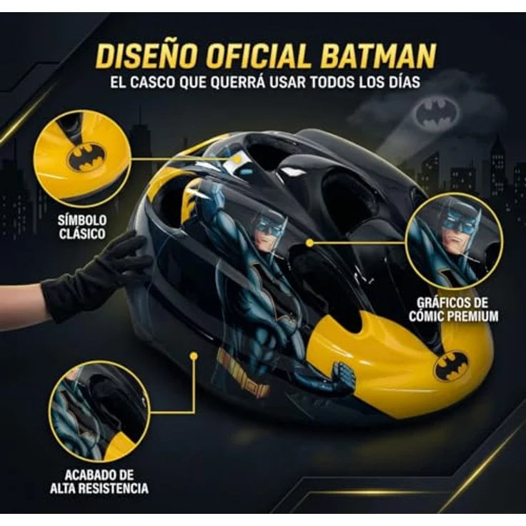 Toimsa Batman Helm 28 x 20 x 15 cm, Kinderfahrradhelm in hochwertiger Materialqualität, kühl und bequem, langlebig – Bild 4