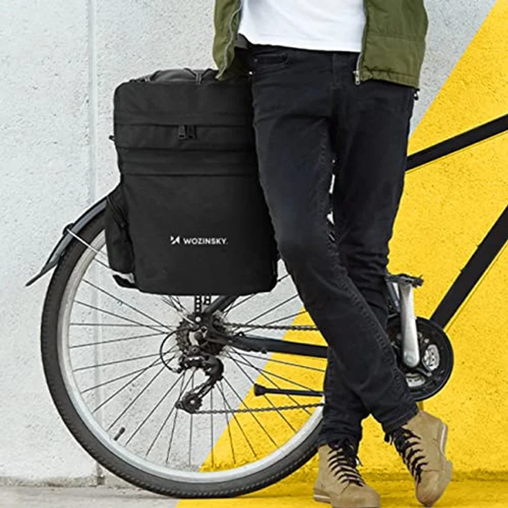 Wozinsky Fahrradtasche Pannier Doppeltasche mit 60L Kapazität, trapezförmigem Design und abnehmbarer Obertasche, schwarz – Bild 6