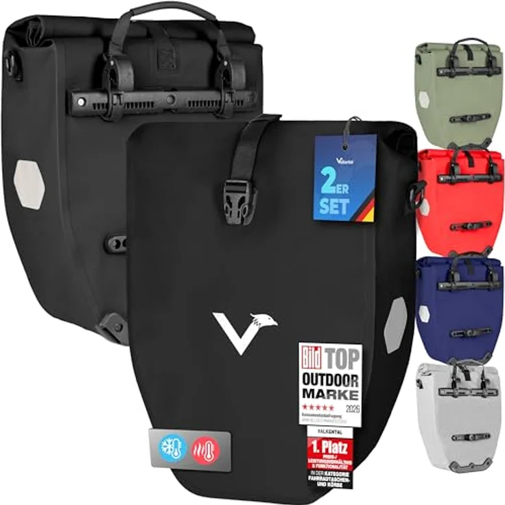 Valkental® Gepäckträgertasche, wasserdicht mit 23-28L Volumen, abschließbar und reflektierend, bombenfester Sitz, mehrfach ausgezeichnet – Bild 1