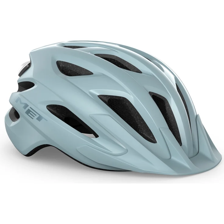 MET Crossover Fahrradhelm, stone blue, glossy, vielseitig mit integriertem LED-Rücklicht und unsichtbarem Visierclip
