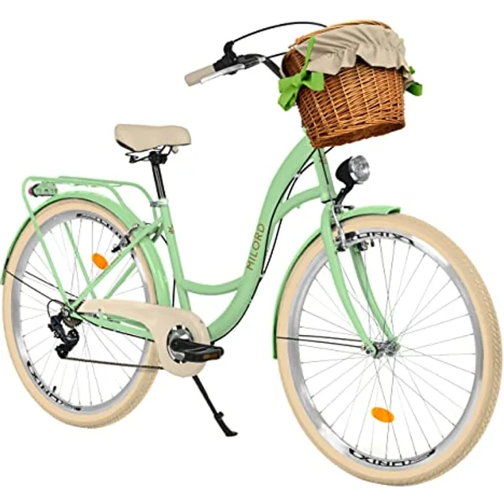 Milordbikes City-Fahrrad, Grün-Creme, 46 cm mit Aluminiumfelgen und hinterem Träger, Freizeit & Sport