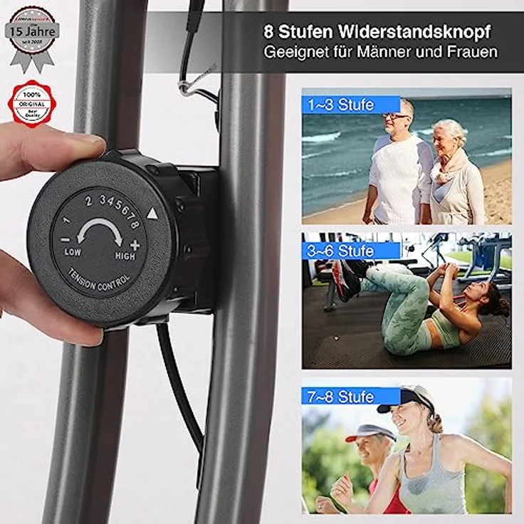 Ultrasport F-Bike 150, Fahrradtrainer, Fitnessrad, LCD-Ausbildungcomputer, faltbarer Heimtrainer, maximale Benutzergewicht 110 kg, Herzfrequenzmessun, 8 Widerstandsstuf, Silber/Schwarz – Bild 5