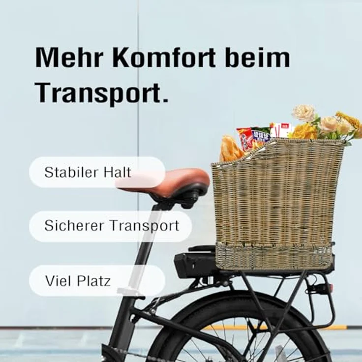 SachsenRad Abnehmbarer Gepäckträger Fahrradkorb Hinten aus hochwertigem Polyrattan, eleganter Retro-Look, großzügiger Stauraum für E-Bikes und Citybikes – Bild 2