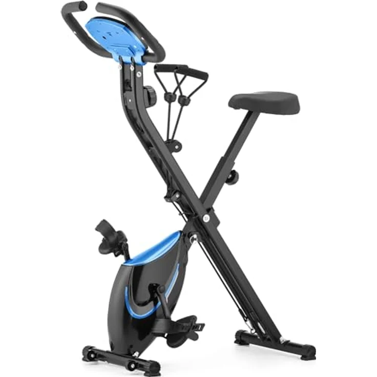 Gymtek Klappbar Magnetischer Heimtrainer Fahrrad für Zuhause bis 120kg, Hometrainer Fahrrad mit 8 Widerstandsstufen und LCD Display (Schwarz und blau) – Bild 3