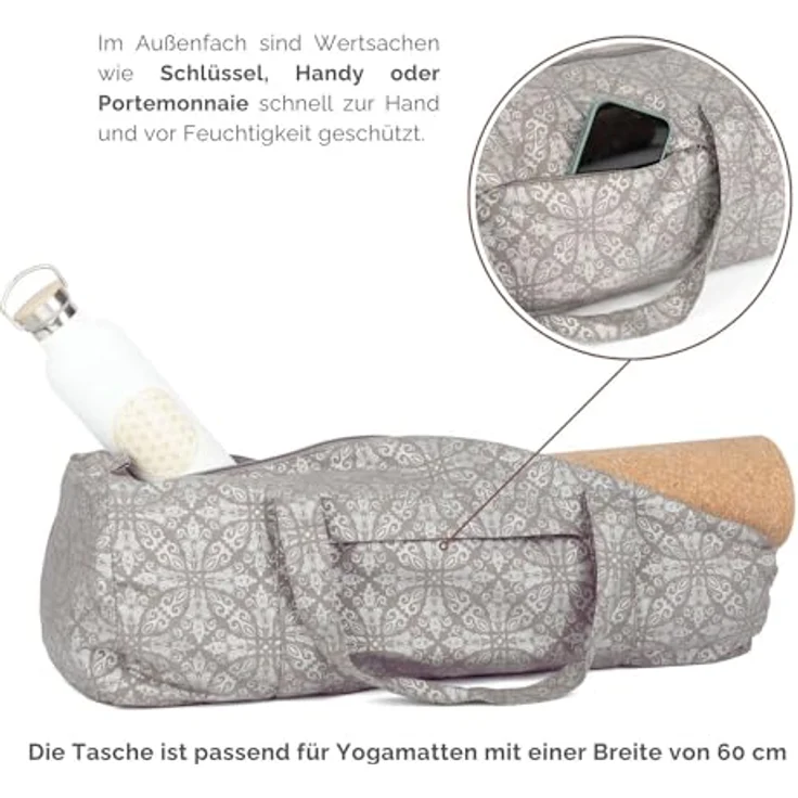 Bodhi Hot Yoga Bag | Maharaja Collection | Yogatasche aus Baumwolle mit wasserfestem Innenfutter | Große Yogamattentasche | Tasche für Yogamatte und Zubehör | Lotus/Berry – Bild 3