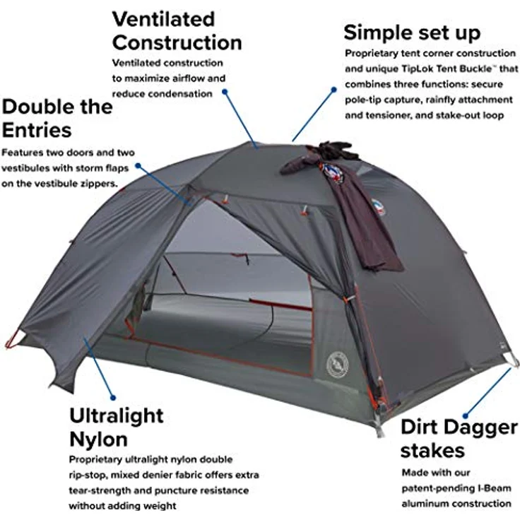BIG AGNES Big Agnes Copper Spur HV UL2 Bikepack Zelt grau, Doppeltes Rip-Stop Material, Aluminiumgestänge, 1200 mm Wassersäule – Bild 3
