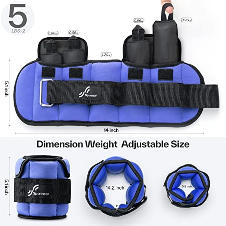Sportneer Verstellbare Knöchelgewichte: Verbesserte Verstellbare Beingewichte, Gewichtsmanschetten Gewichte für Fitnessstudio, Fitness, Workout, 0,5–2,3 kg pro Knöchel, 0.9-4.5 kg pro Paar – Bild 5