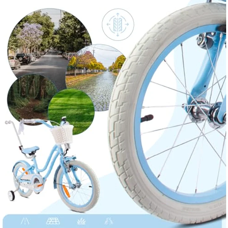 Sun Baby Kinderfahrrad Silver Moon 16 Zoll Mädchenfahrrad mit Stützrädern, Blau – Bild 2