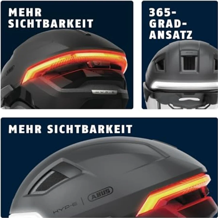 ABUS Fahrradhelm HYP-E B.LACE - mit Front-, Rück- und Blinklicht, kabellosem Bremslicht, Visier und Ohrenschützern - für Fahrrad, E-Bike und S-Pedelec - Grau, Größe M (54-58 cm) – Bild 4